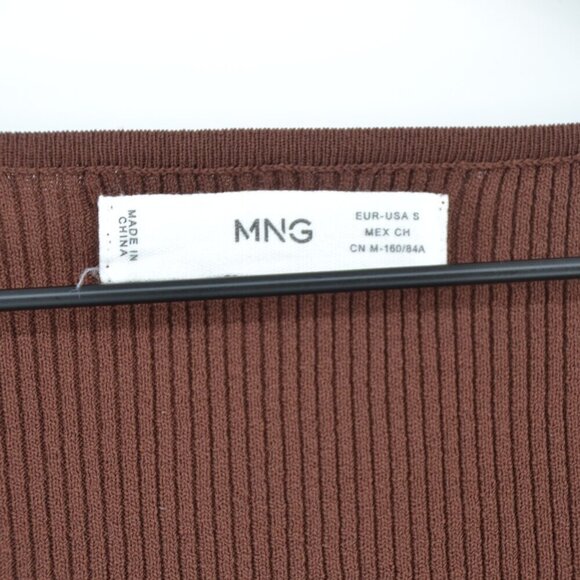 Mango MNG Sweetheart Neck Sweater Ribbed Knit Jumper in Brown Women's S - Picture 5 of 7